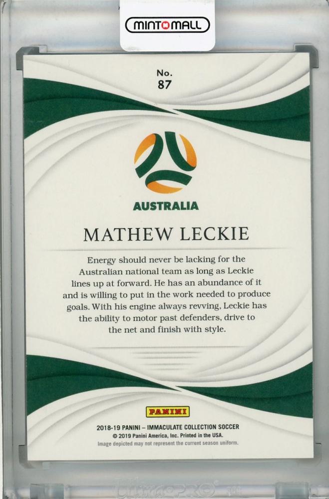 2018-19 Panini Immaculate Collection Australia Mathew Leckie Base Sapphire card serial numbered 10 of 25