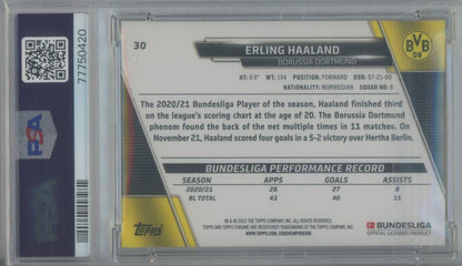2021-22 Topps Chrome Bundesliga Erling Haaland Gold RayWave Refractors #30PSA9 Borussia Dortmund
