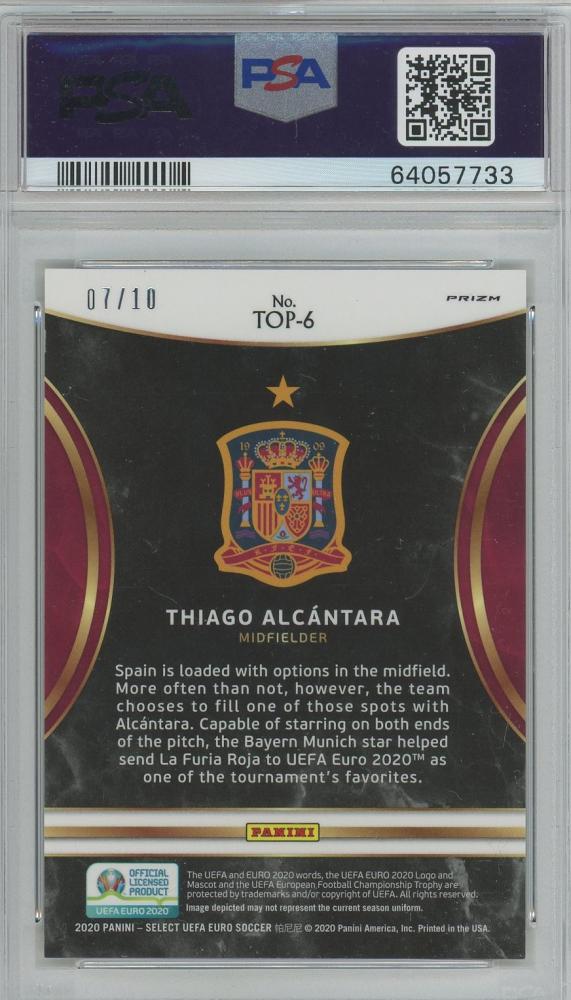 2020 Select UEFA Euro Thiago Alcantara Top of the Class Prizms Gold #607/10PSA9 Spain
