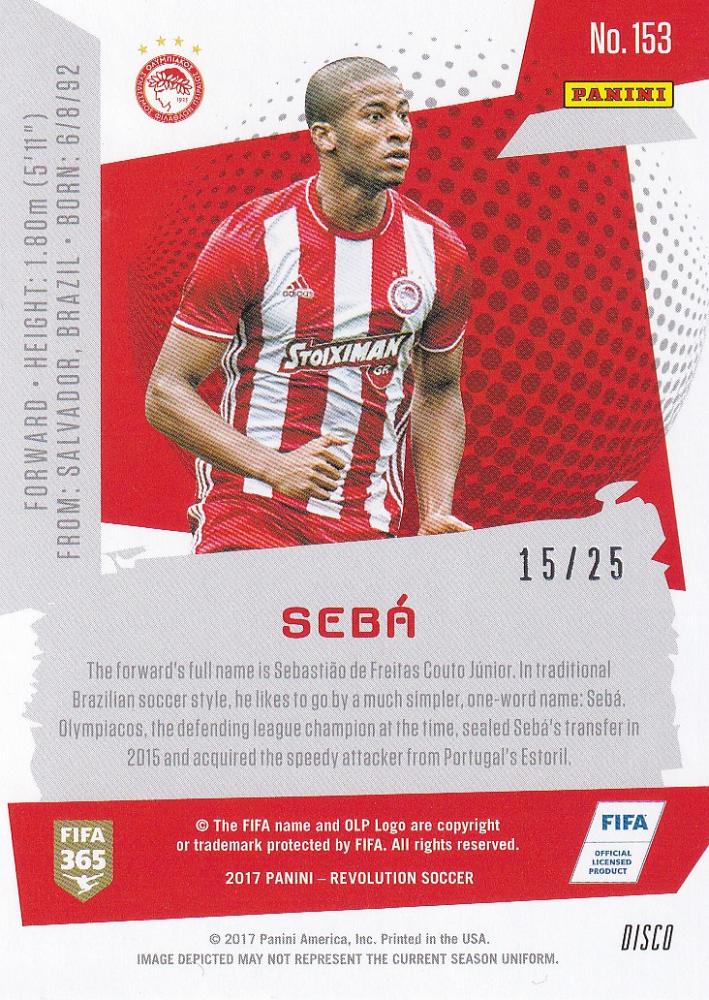 2017 Panini Revolution Olympiacos FC Seba Base Disco Parallel card number 15 out of 25