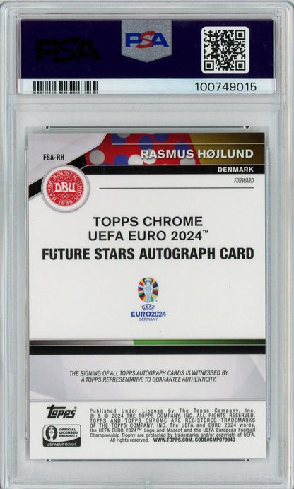 2024 Topps Chrome UEFA Euro Soccer Rasmus Hojlund Future Stars Autographs/Parallels/Black Refractors /#FSA-RH06/10PSA10 Danmark