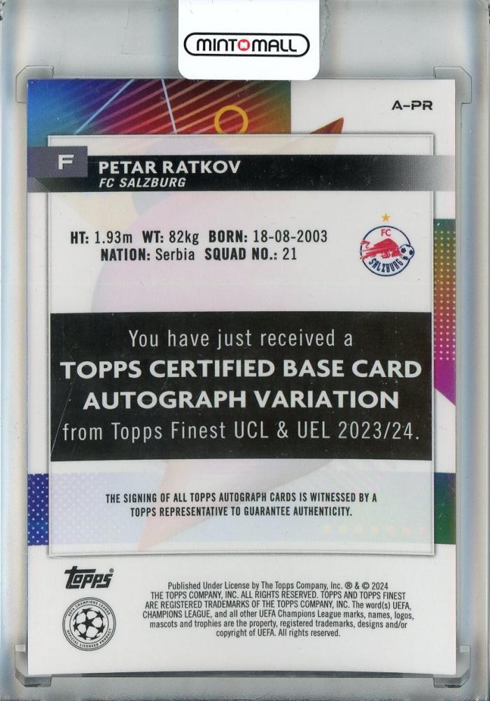 2023-24 Finest UEFA Club Competitions Petar Ratkov Autographs Purple Shimmer Autographs #APR187/199 FC Salzburg
