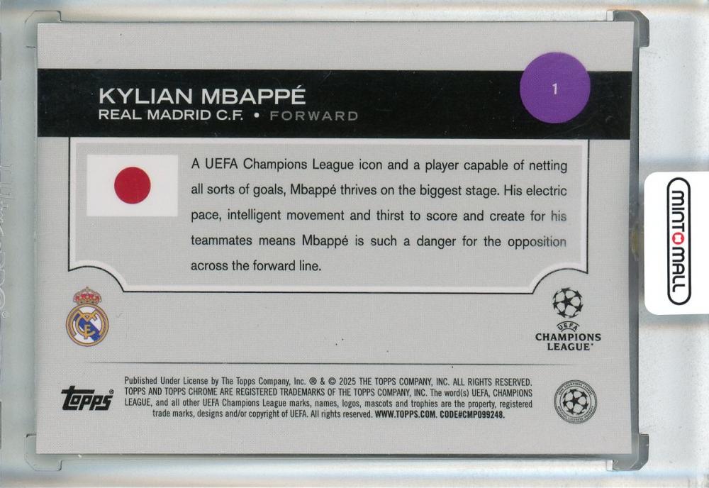 2025 TOPPS UEFA JAPAN EDITION Kylian Mbappe Green Mojo Refractor #118/99 Real Madrid