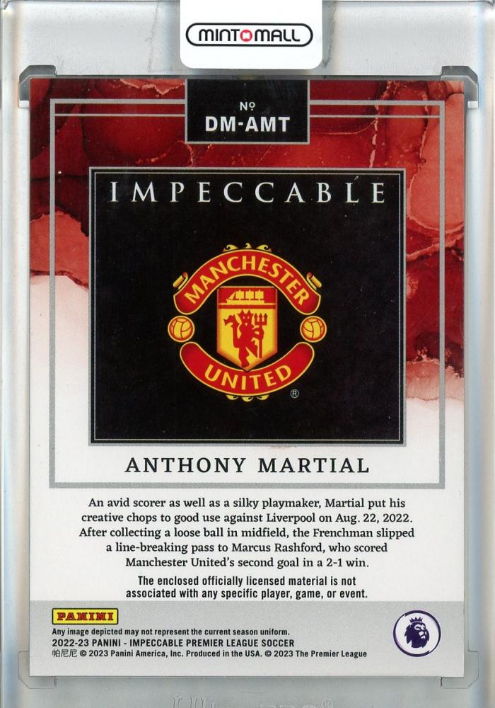 2022-23 Panini Impeccable English Premier League Anthony Martial Impeccable Dual Materials #1193/99 Manchester United