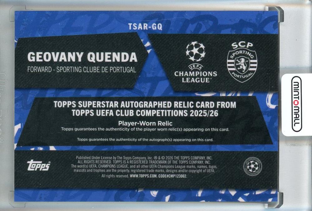 2025-26 Topps UEFA Club Competitions Geovany Quenda Superstar Relic Autographs #TSARGQ123/125 Sporting CP