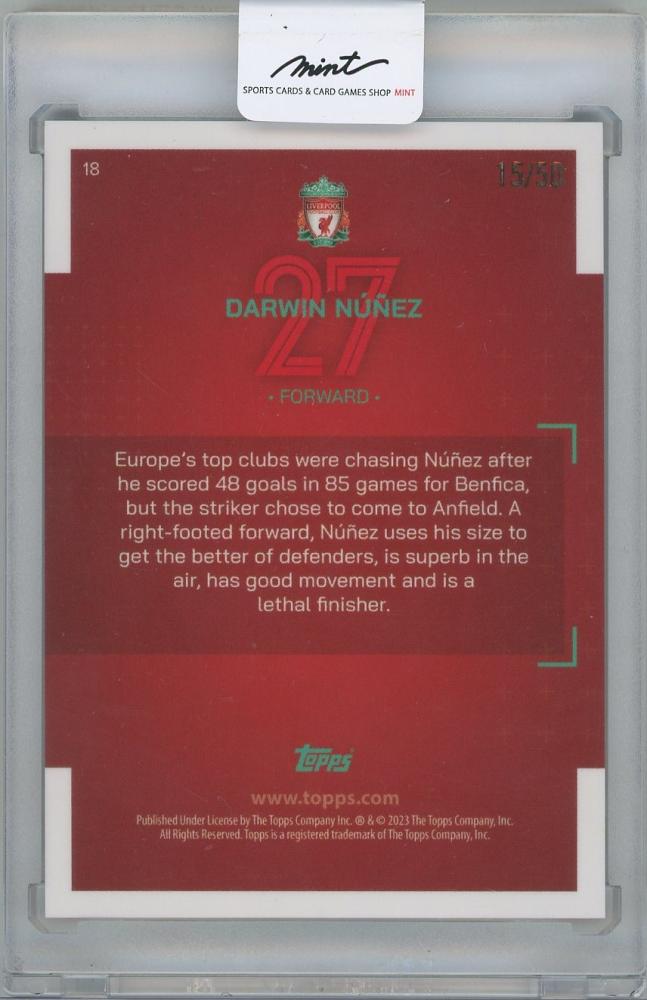 2022-23 TOPPS Liverpool FC Team Set Yellow Foil #18 / DARWIN NUNEZ 15/50