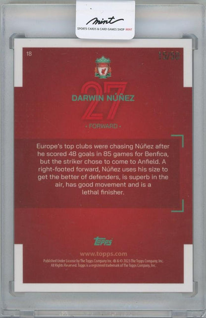2022-23 TOPPS Liverpool FC Team Set Yellow Foil #18 / DARWIN NUNEZ 15/50
