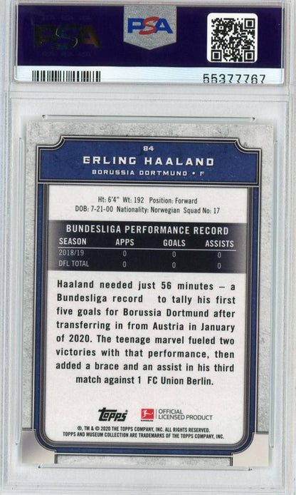 2019-20 Topps Museum Collection Erling Haaland Borussia Dortmund Gold Parallel PSA 8 rookie card serial 44 of 50