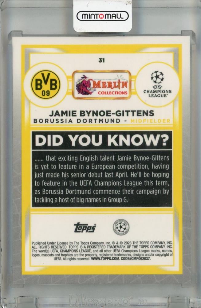 2022-23 Topps Merlin Chrome UEFA Club Competitions Borussia Dortmund Jamie Bynoe-Gittens Orange #31 (Parallel Version) RC(ROOKIE Y
