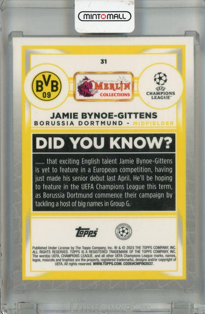 2022-23 Topps Merlin Chrome UEFA Club Competitions Borussia Dortmund Jamie Bynoe-Gittens Orange #31 (Parallel Version) RC(ROOKIE Y