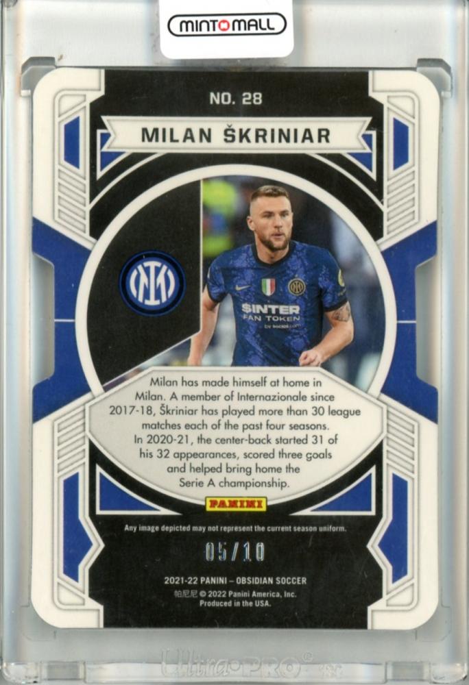 2021-22 Panini Obsidian Milan Skriniar #28 Equinox Electric Etch Yellow05/10 FC Internazionale Milano