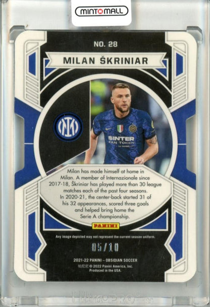 2021-22 Panini Obsidian Milan Skriniar #28 Equinox Electric Etch Yellow05/10 FC Internazionale Milano