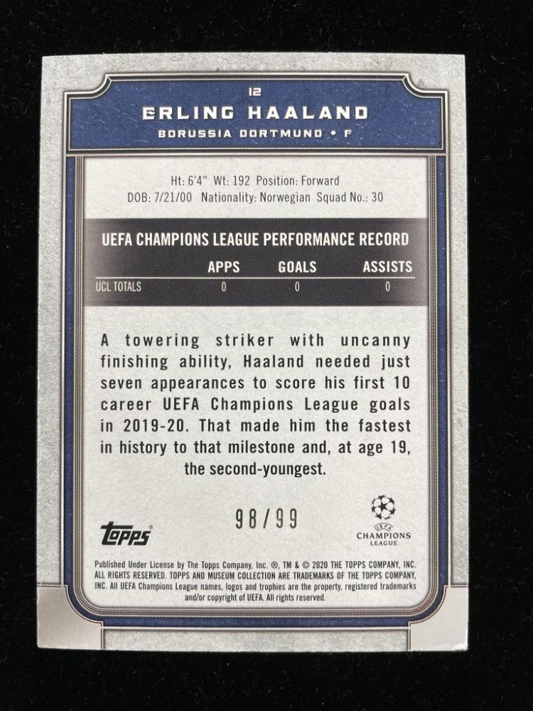 2019-20 Topps Museum Collection UEFA Champions League Erling Haaland Borussia Dortmund Base Copper Parallel card number 98 of 99