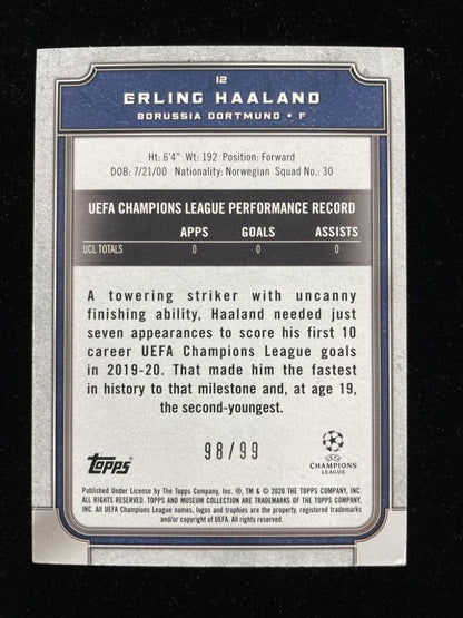 2019-20 Topps Museum Collection UEFA Champions League Erling Haaland Borussia Dortmund Base Copper Parallel card number 98 of 99