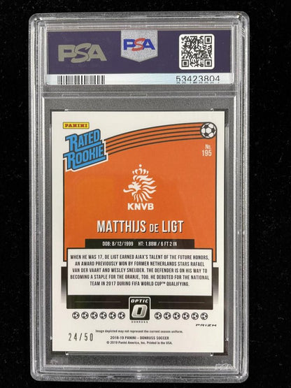 2018-19 Donruss Netherlands Matthijs de Ligt Rated Rookie Base Optic Red Velocity card serial numbered 24 of 50