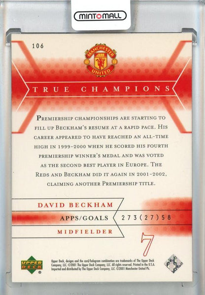2001 Upper Deck Manchester United David Beckham True Champions #106 Manchester United