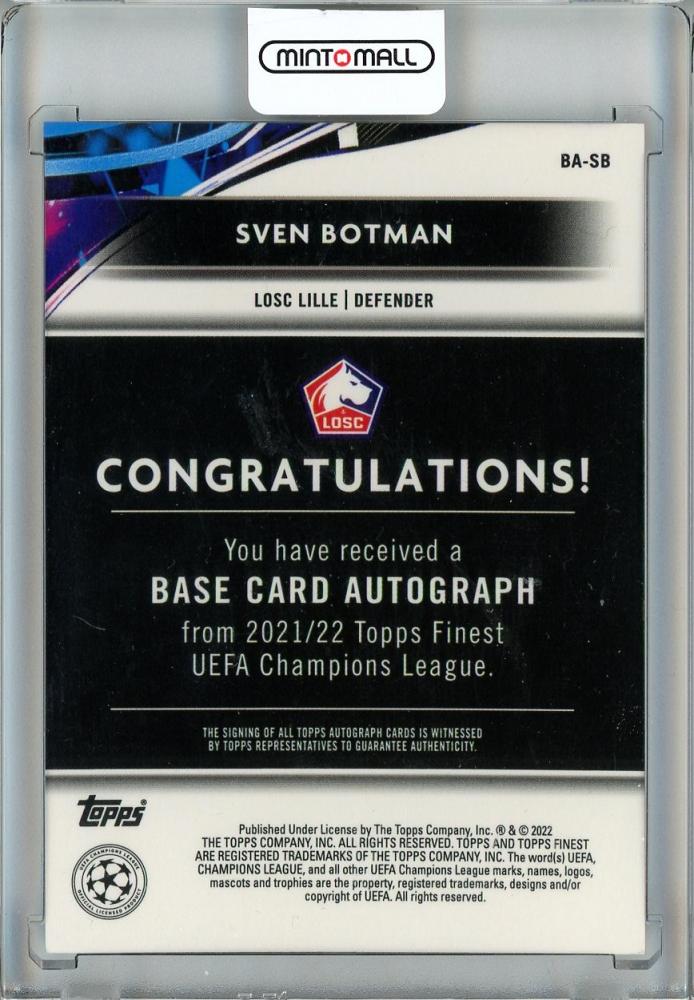 2021-22 Topps Finest UEFA Champions League Sven Botman Base Autographs/#BA-SB Losc Lille