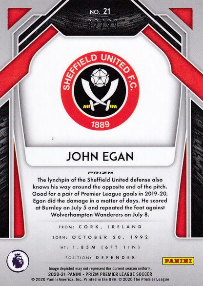 2020-21 Panini Prizm Premier League Breakaway Sheffield United John Egan Base Violet Parallel card number 82 of 99