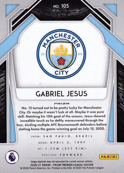 2020-21 Panini Prizm Premier League Breakaway Gabriel Jesus Base Violet parallel card number 87 of 99