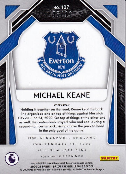 2020-21 Panini Prizm Premier League Breakaway Everton Michael Keane Base Violet parallel card number 96/99
