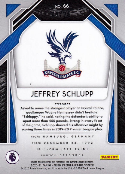2020-21 Panini Prizm Premier League trading card featuring Jeffrey Schlupp of Crystal Palace orange parallel 09/25