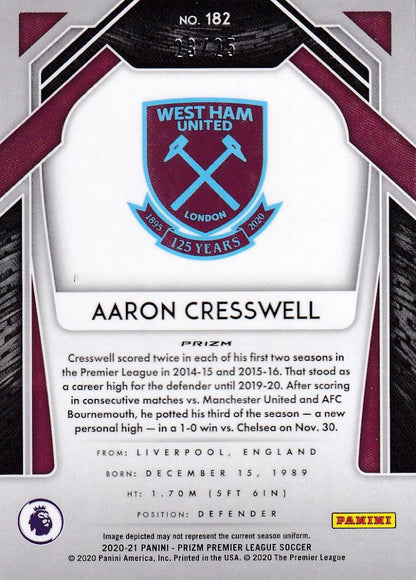 2020-21 Panini Prizm Premier League West Ham United Aaron Cresswell Base Orange Parallel trading card numbered 23 of 25