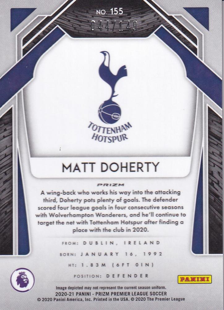 2020-21 Panini Prizm Premier League Tottenham Hotspur Matt Doherty Red Parallel card number 044 out of 149