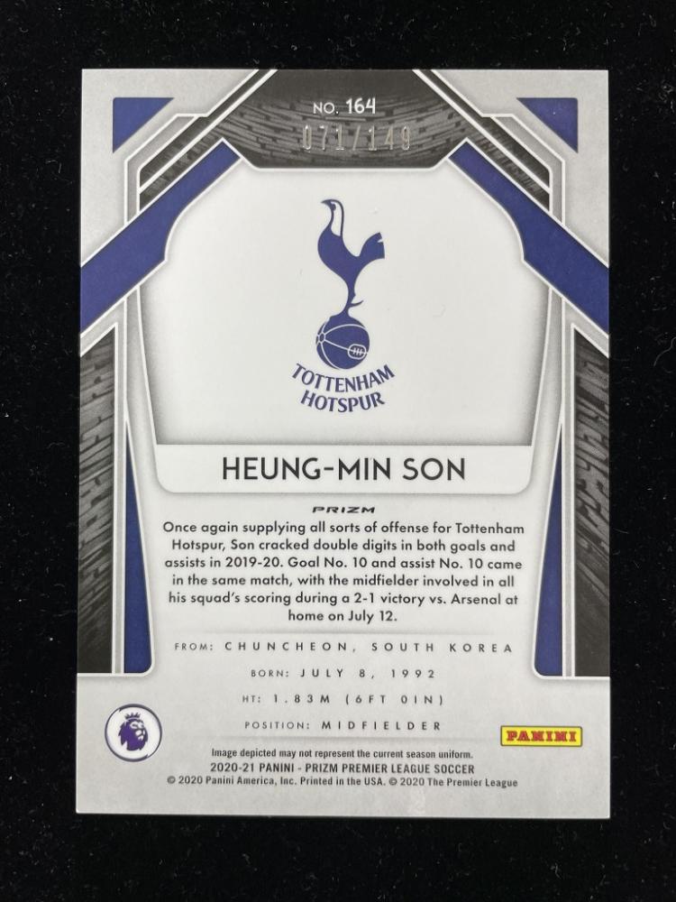 2020-21 Panini Prizm Premier League Tottenham Hotspur Heung-Min Son Red Parallel trading card number 071/149