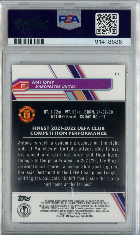 2022-23 Panini Select Premier League ANTONY Artistic Impressions/Equalizers/Gold/#402/10PSA10 Manchester United