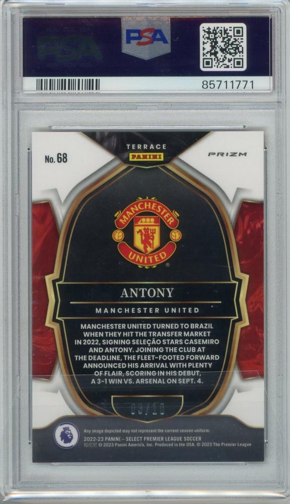 2022-23 Panini Select Premier League ANTONY Base/Terrace/Gold/#6803/10PSA10 Manchester United