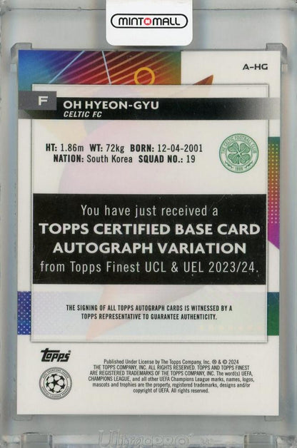 2023-24 Topps Finest UEFA Club Competitions Oh Hyeon-gyu Purple Shimmer Autographs #A-HG *minor stain on back 049/199 Celtic FC