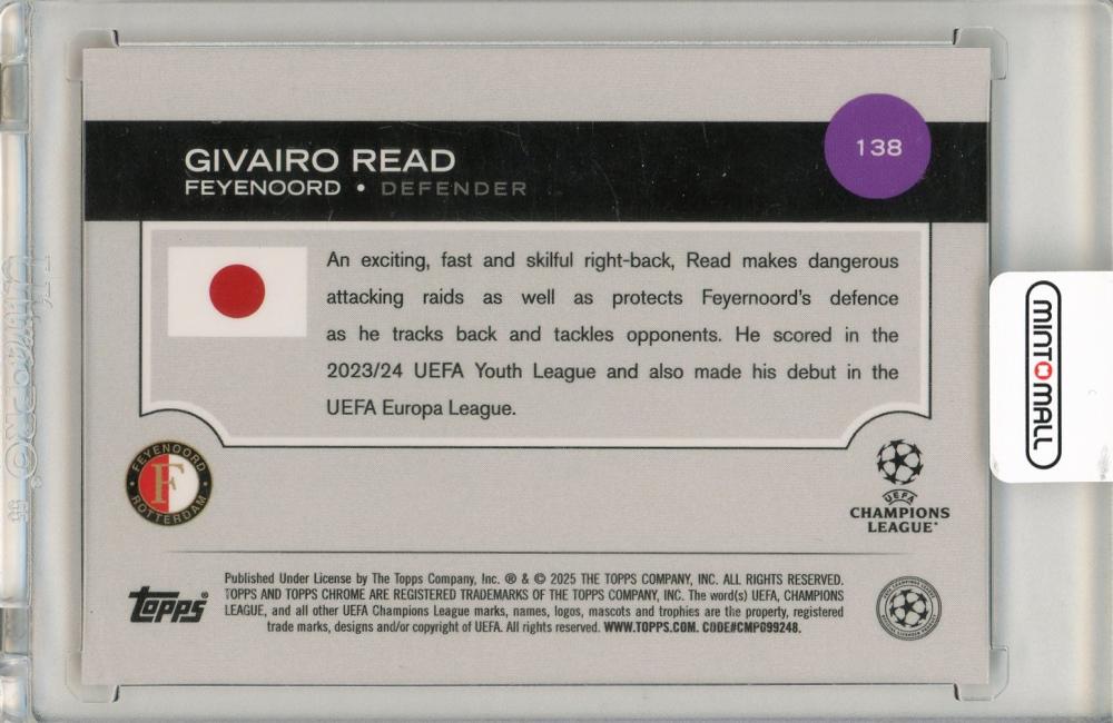 2024-25 Topps UEFA Japan Edition Soccer Givairo Read Orange Mojo Refractor05/25 Feyenoord RC