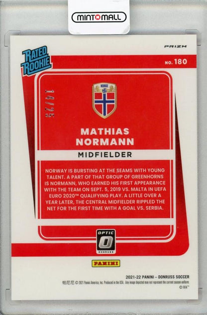 2021-22 Donruss Soccer Mathias Normann Rated Rookie Optic Pink Velocity parallel card numbered 14 of 25