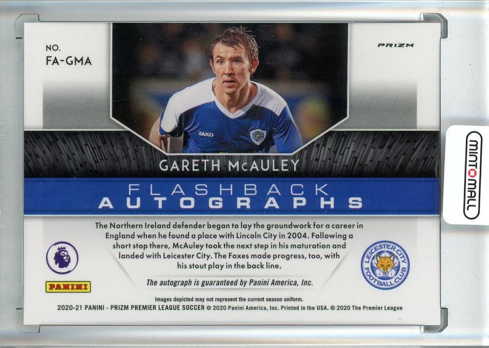 2020-21 Panini Prizm Premier League Soccer Gareth McAuley Flashback Autographs/#FA-GMA Leicester City *minor stain on back