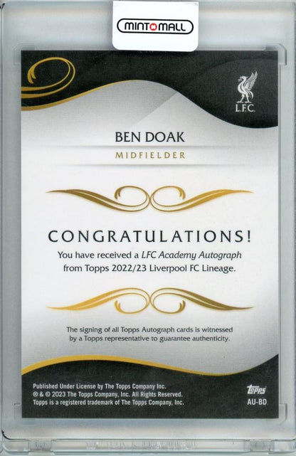 2022-23 TOPPS LIVERPOOL LINEAGE Ben Doak 1st BOWMAN Auto#AU-BD Liverpool FC