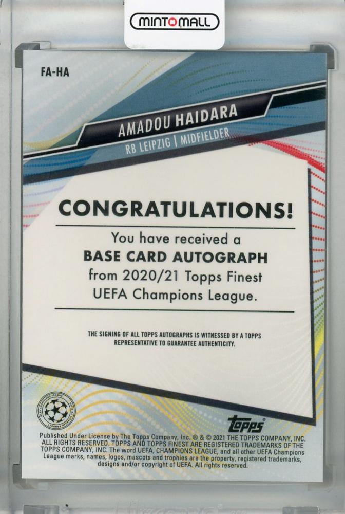 2020-21 Topps Finest UEFA Champions League rookie card featuring Amadou Haidara autograph from RB Leipzig