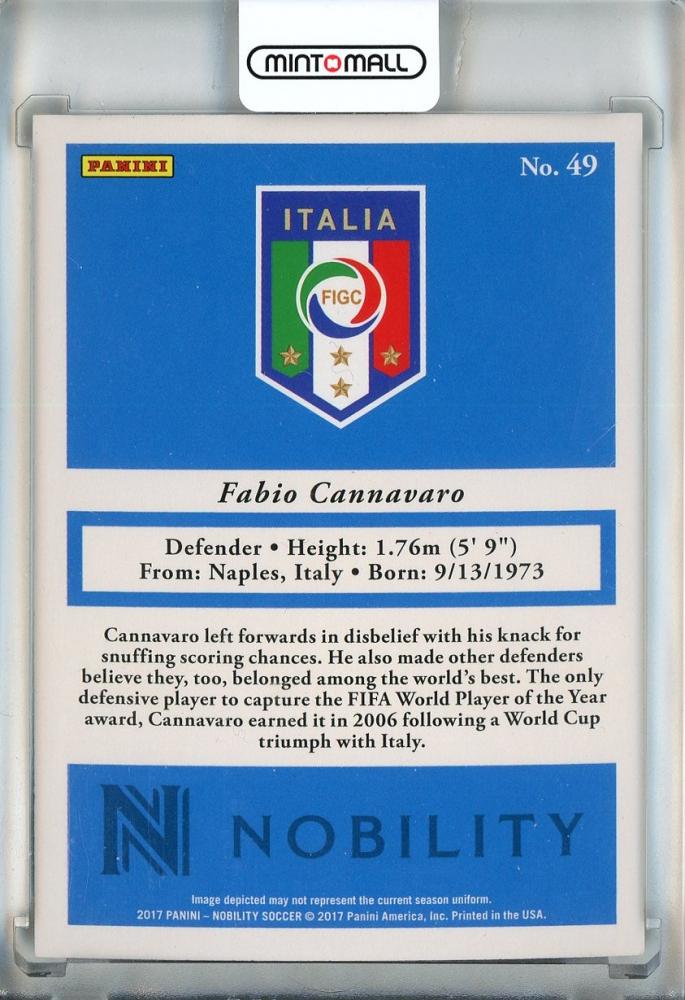 2017 Panini Nobility Fabio Cannavaro Red #49023/199 Italy