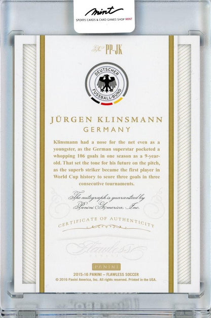 2015-16 Panini Flawless Jurgen Klinsmann Pitch Perfect Autographs Autograph Card 9/15