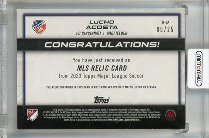 2023 Topps MLS Major League FC Cincinnati Lucho Acosta MLS Relics Orange #R-LA(Parallel Version) 05/25
