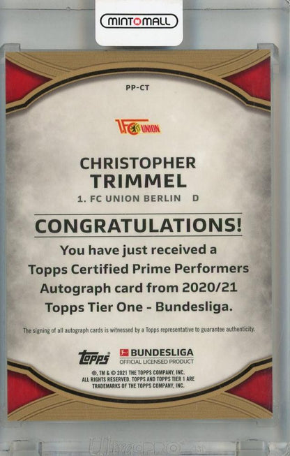2020-21 Topps Tier One Bundesliga 1. FC Union Berlin Christopher Trimmel Prime Performers Autographs Black #PP-CT(*Parallel versio