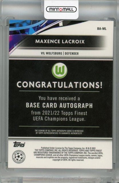 2021-22 Topps Finest UEFA Champions League VfL Wolfsburg Maxence Lacroix Autographs Blue #BA-ML