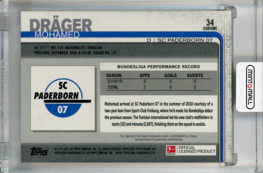 2019-20 Topps Chrome Bundesliga SC Paderborn 07 Mohamed Drager Autographs #34