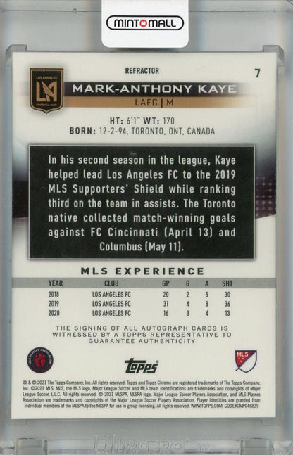2021 Topps Chrome MLS Major League Soccer LAFC Mark-Anthony Kaye Autographs #7