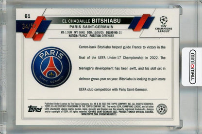 2022-23 Topps UEFA Club Competitions Paris Saint-Germain El Chadaille Bitshiabu Toppsfractor #61 (Parallel Version) RC (ROOKIE YEA