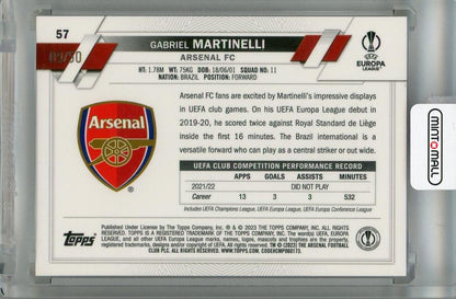 2022-23 Topps UEFA Club Competitions Arsenal FC Gabriel Martinelli Gold Foil #57 (Parallel Version) 09/50