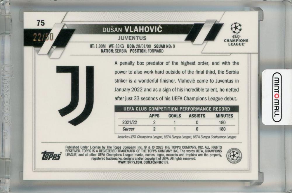 2022-23 Topps UEFA Club Competitions Juventus Dusan Vlahovic Gold Foil #75(Parallel version) 22/50