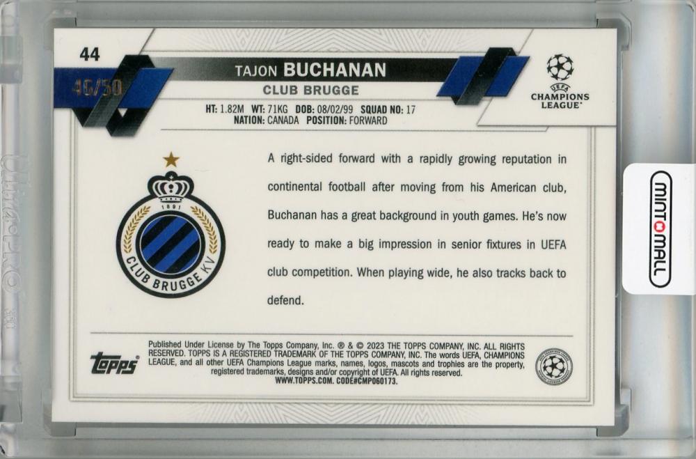 2022-23 Topps UEFA Club Competitions Club Brugge Tajon Buchanan Gold Mini-Diamond #44(Parallel Version) 46/50