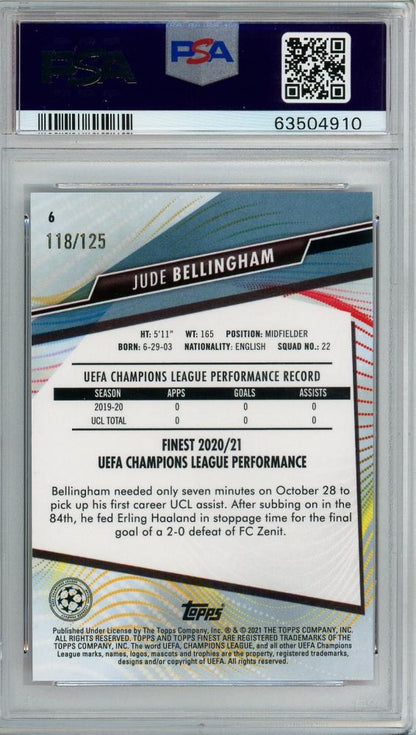 2020-21 Topps Finest UEFA Champions League Jude Bellingham RC/ Pink Refractors/#6118/125PSA10 Borussia Dortmund