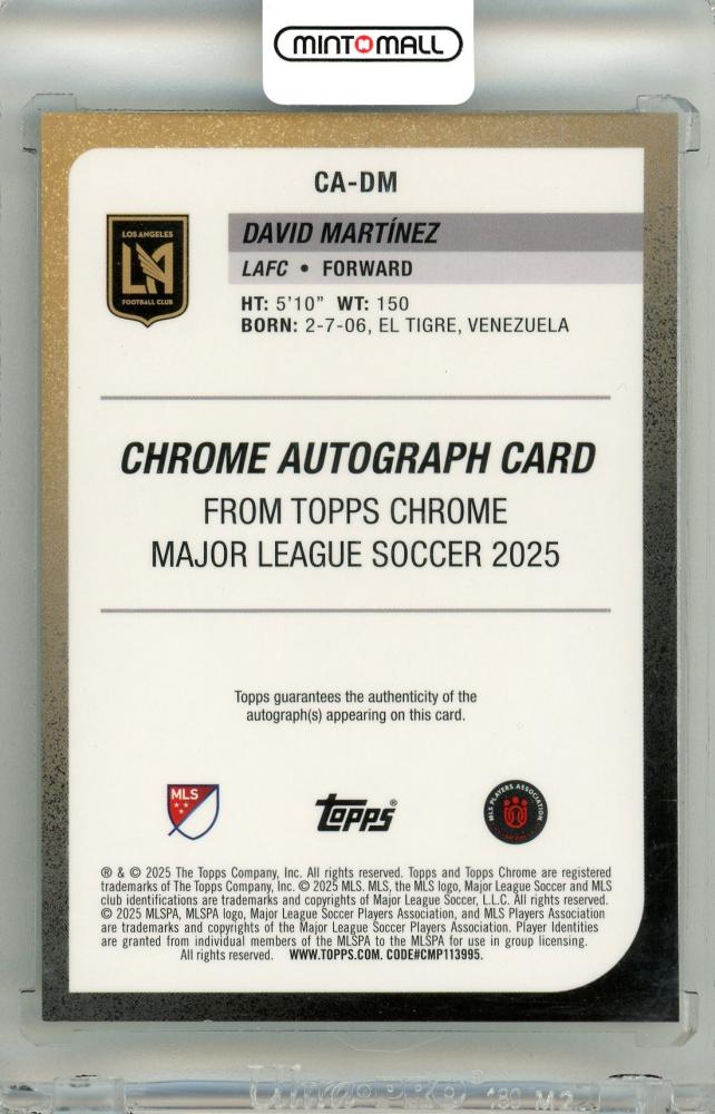 2025 Topps Chrome Major League Soccer David Martinez #CA-DM Chrome Autograph Green Refractor Parallel30/99 LAFC