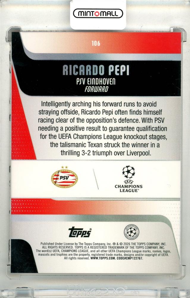 2025-26 Topps Uefa Club Competition Ricardo Pepi #106 Base Orange Foil Parallel19/25 PSV Eindhoven